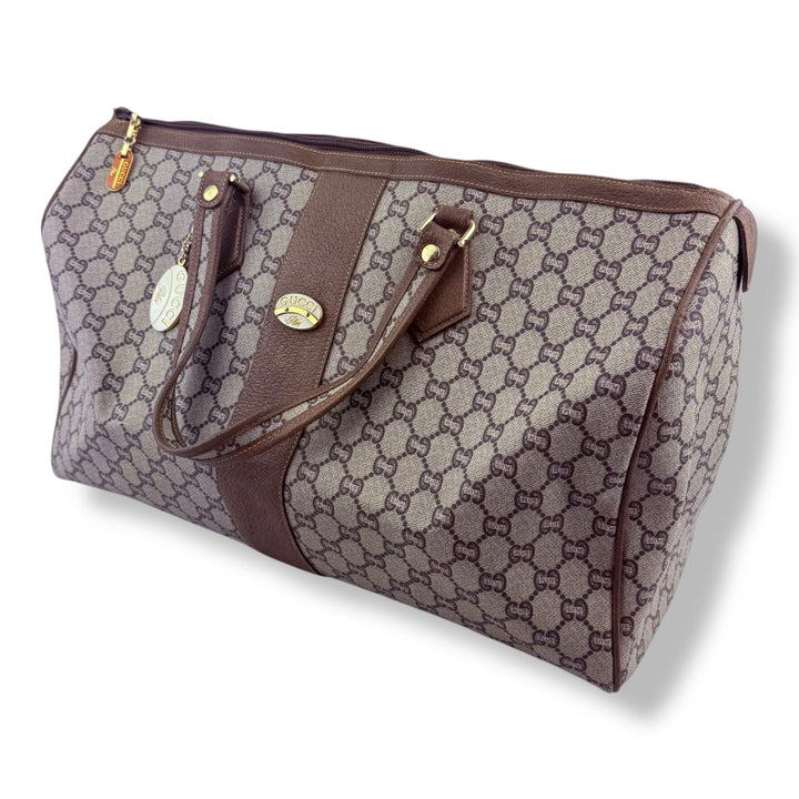 Gucci Beige Plus GG Monogram Weekender Duffle Boston Canvas Bag - Lux Central