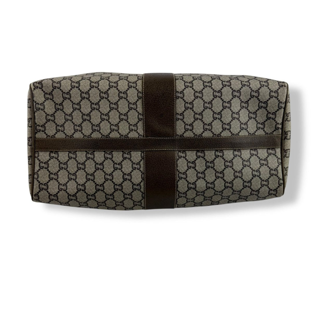 Gucci Beige Plus GG Monogram Weekender Duffle Boston Canvas Bag - Lux Central