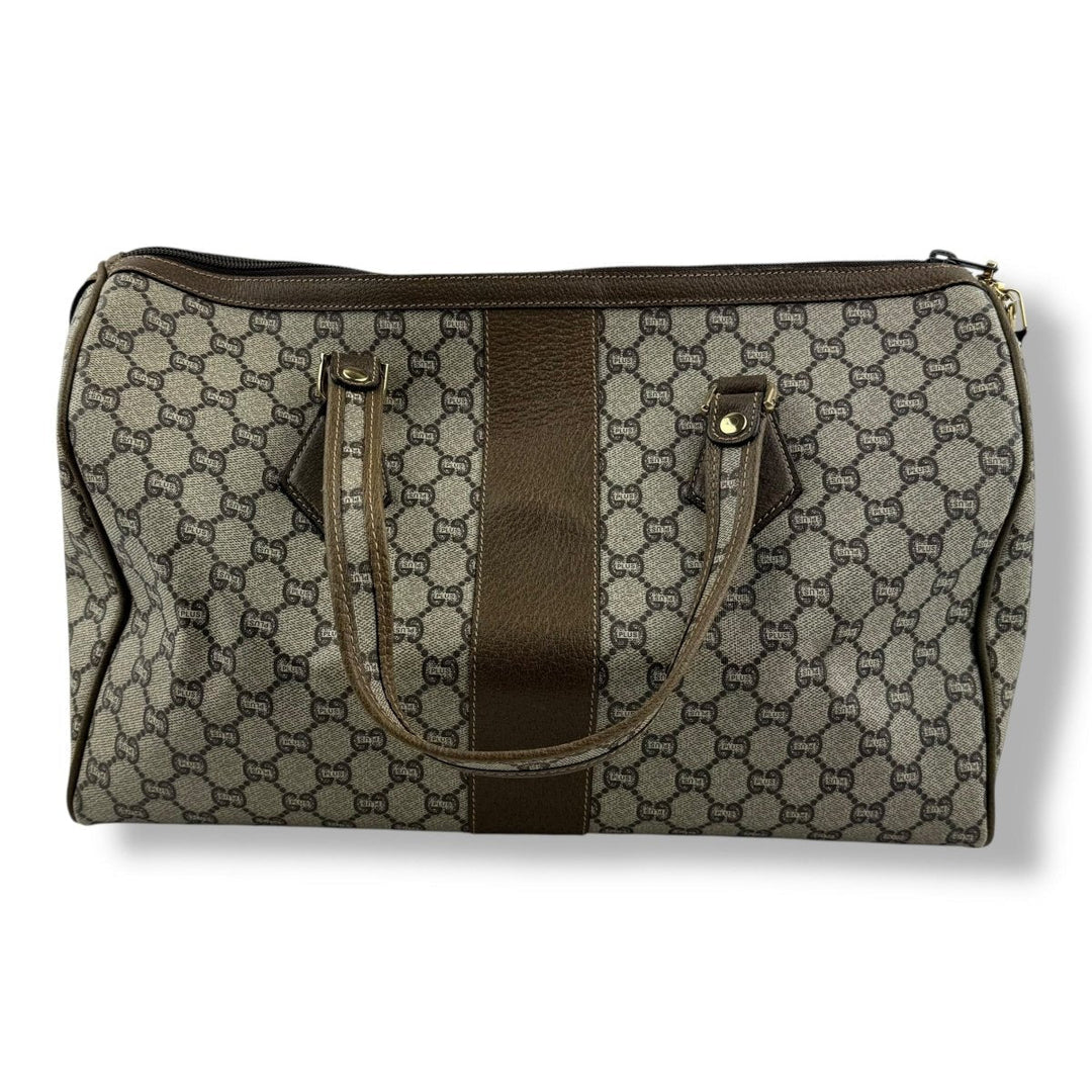 Gucci Beige Plus GG Monogram Weekender Duffle Boston Canvas Bag - Lux Central