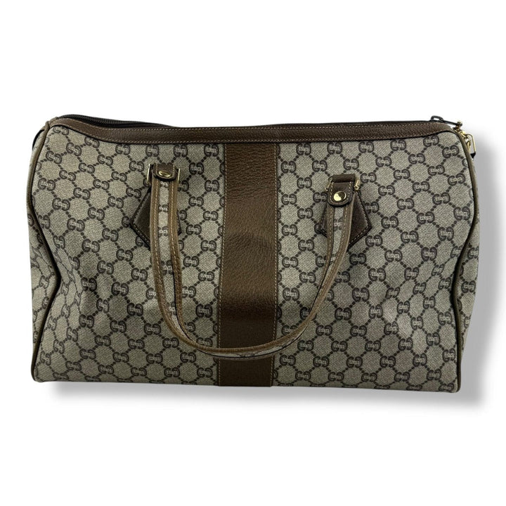 Gucci Beige Plus GG Monogram Weekender Duffle Boston Canvas Bag - Lux Central