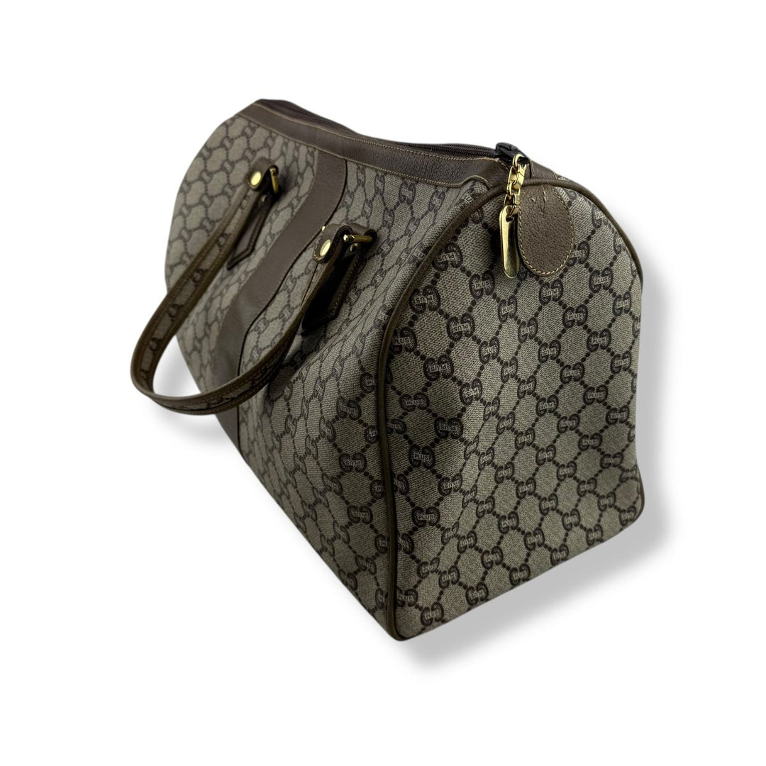 Gucci Beige Plus GG Monogram Weekender Duffle Boston Canvas Bag - Lux Central