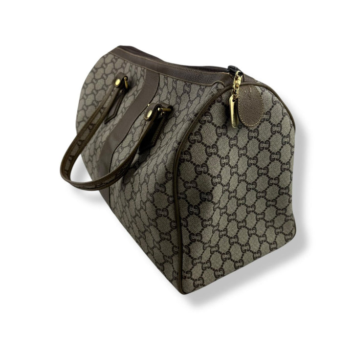 Gucci Beige Plus GG Monogram Weekender Duffle Boston Canvas Bag - Lux Central