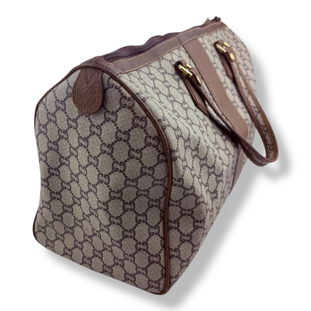Gucci Beige Plus GG Monogram Weekender Duffle Boston Canvas Bag - Lux Central