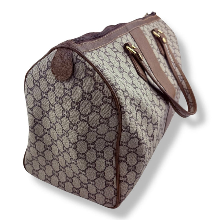 Gucci Beige Plus GG Monogram Weekender Duffle Boston Canvas Bag - Lux Central