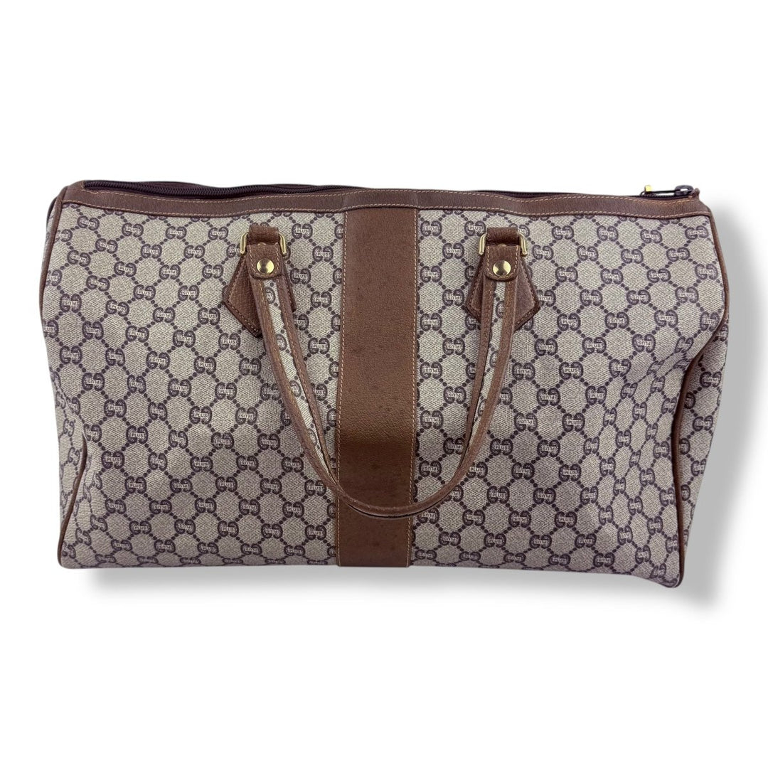 Gucci Beige Plus GG Monogram Weekender Duffle Boston Canvas Bag - Lux Central