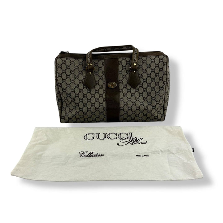 Gucci Beige Plus GG Monogram Weekender Duffle Boston Canvas Bag - Lux Central