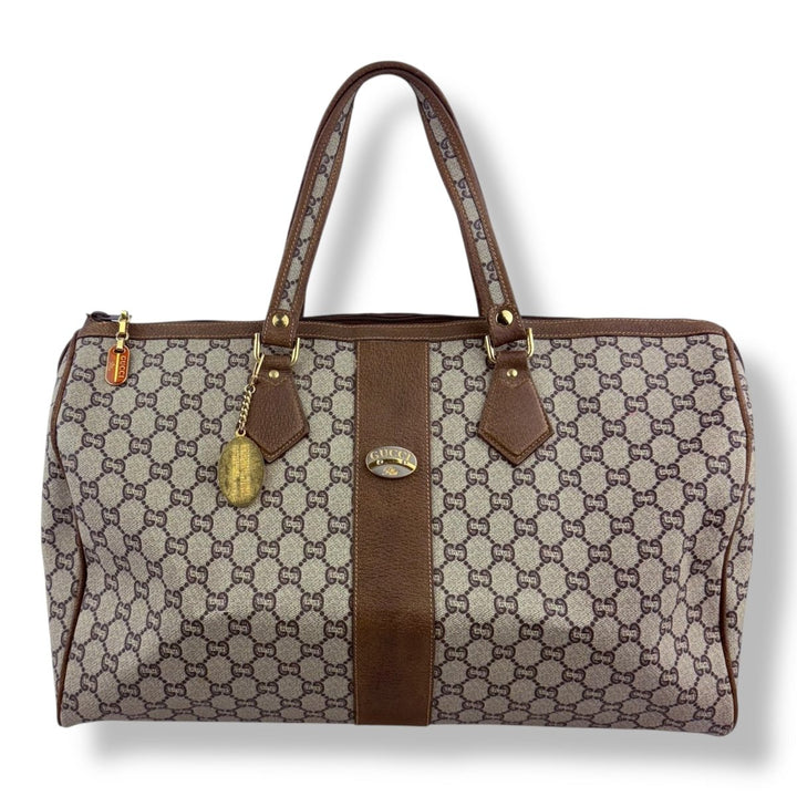 Gucci Beige Plus GG Monogram Weekender Duffle Boston Canvas Bag - Lux Central