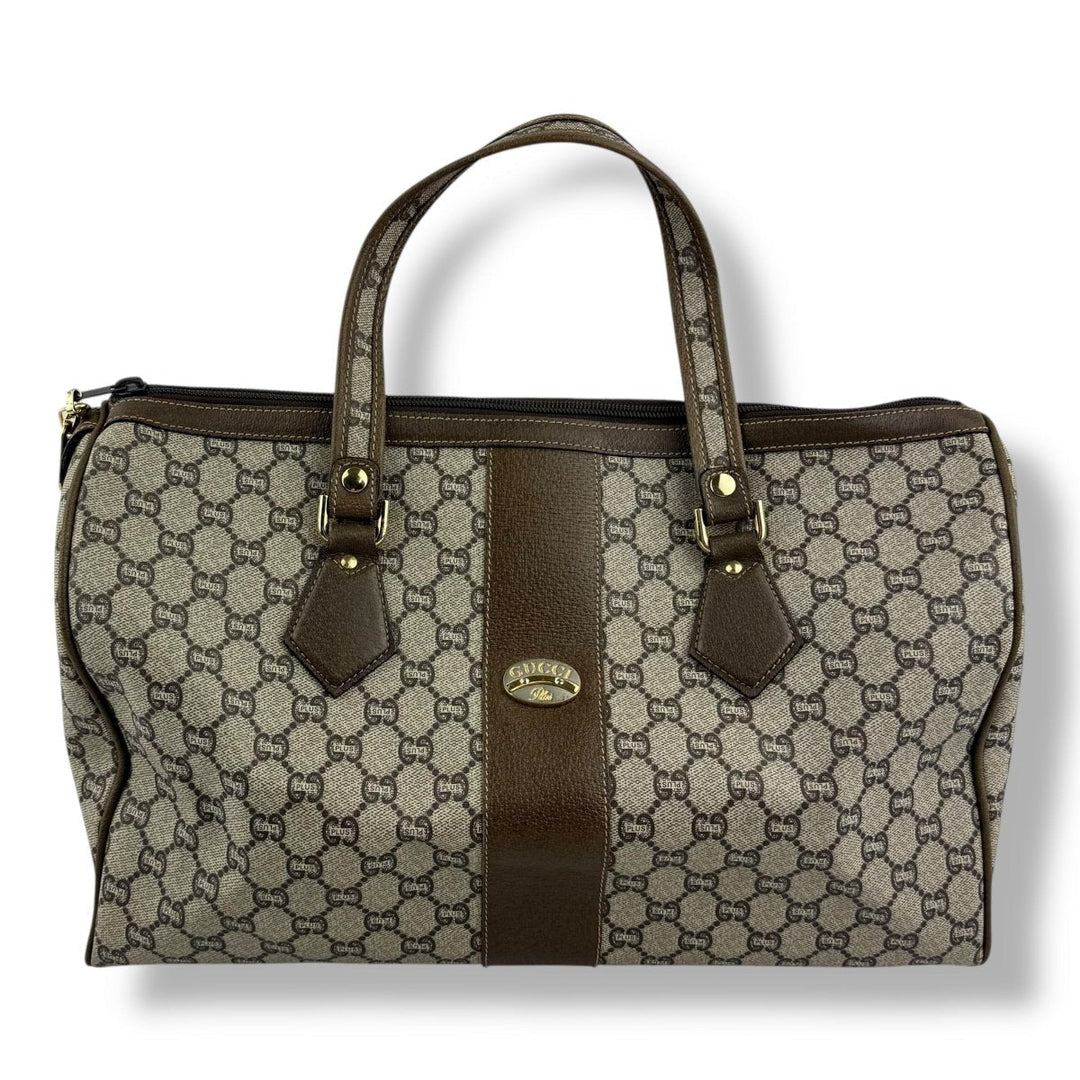 Gucci Beige Plus GG Monogram Weekender Duffle Boston Canvas Bag - Lux Central