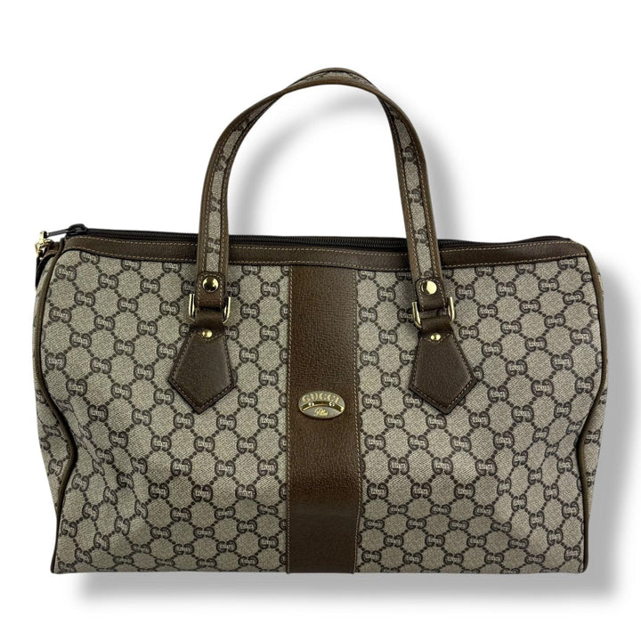 Gucci Beige Plus GG Monogram Weekender Duffle Boston Canvas Bag - Lux Central