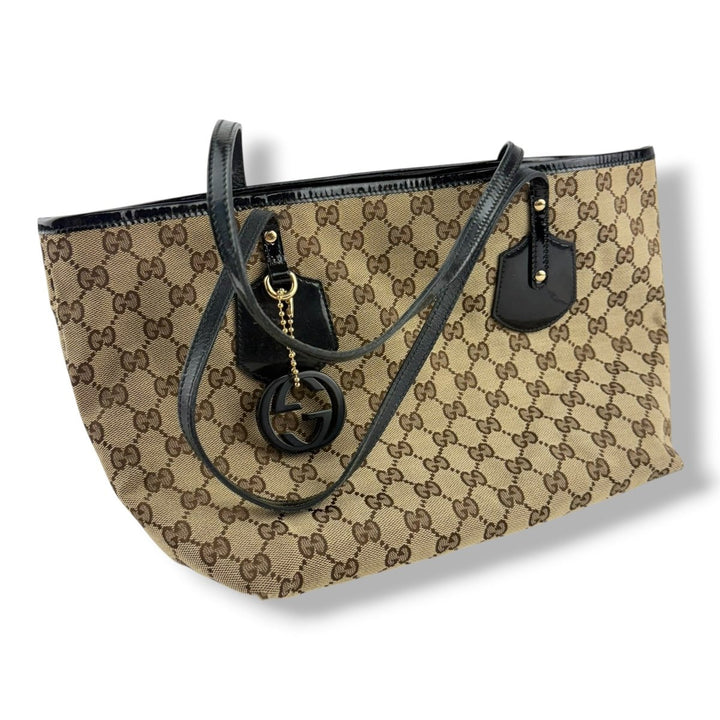 Gucci Beige/Black Charm Tote Bag - Lux Central