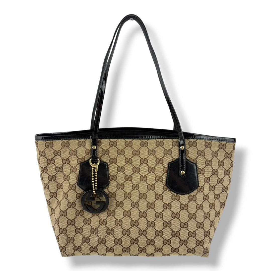 Gucci Beige/Black Charm Tote Bag - Lux Central