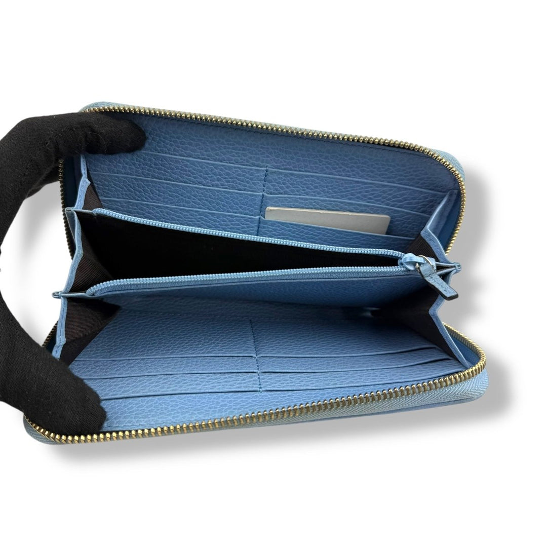 Gucci Beige/Blue Canvas Zip Around Wallet - Lux Central