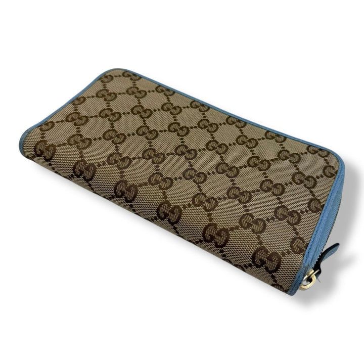 Gucci Beige/Blue Canvas Zip Around Wallet - Lux Central