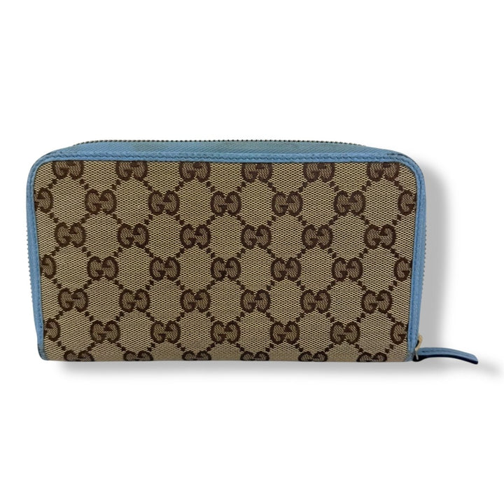 Gucci Beige/Blue Canvas Zip Around Wallet - Lux Central