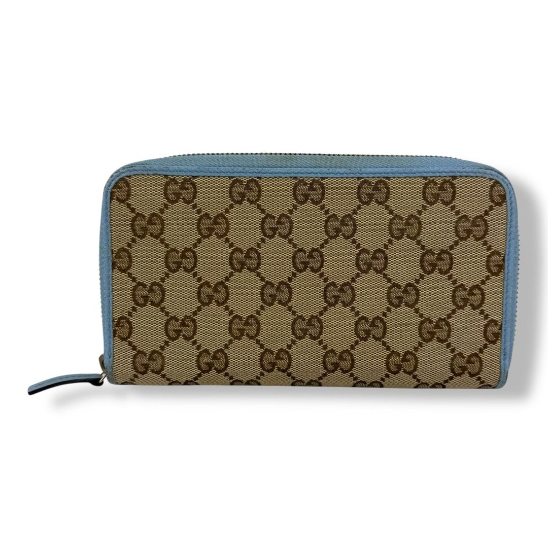 Gucci Beige/Blue Canvas Zip Around Wallet - Lux Central