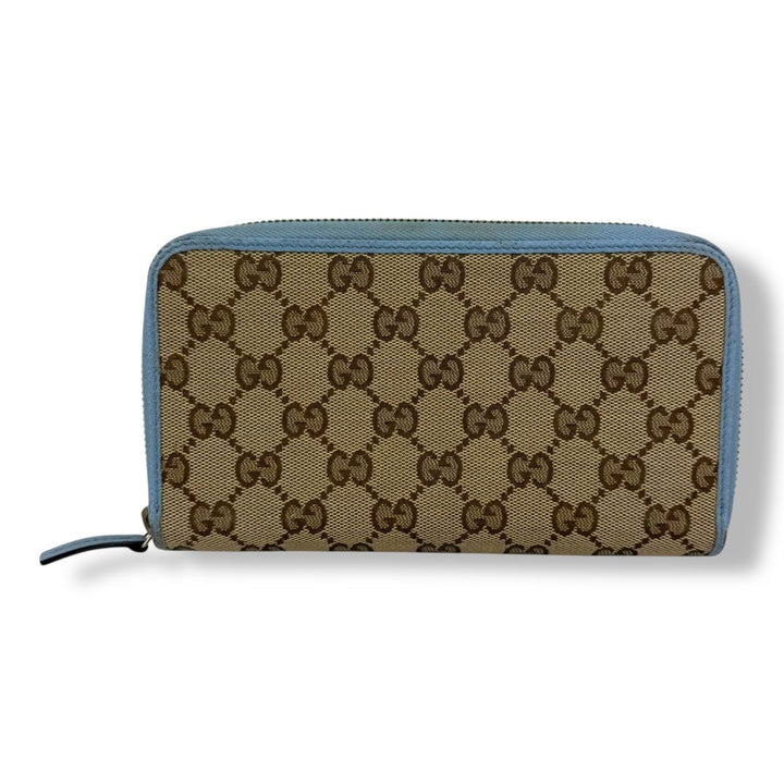 Gucci Beige/Blue Canvas Zip Around Wallet - Lux Central