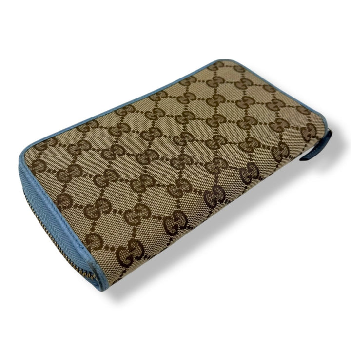 Gucci Beige/Blue Canvas Zip Around Wallet - Lux Central