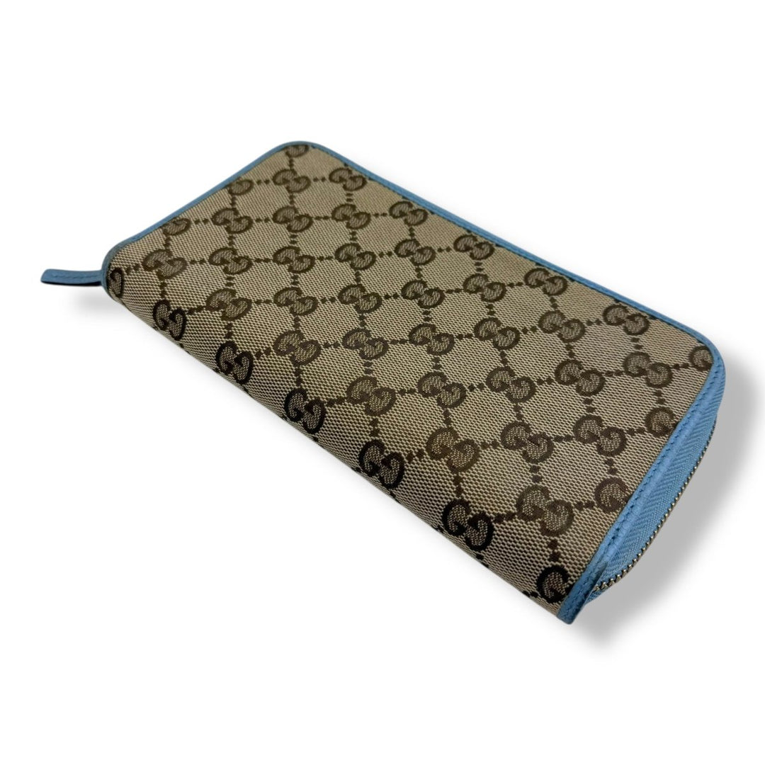 Gucci Beige/Blue Canvas Zip Around Wallet - Lux Central