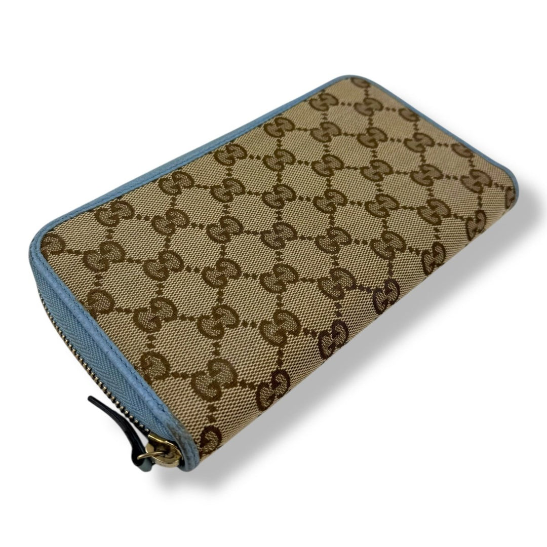Gucci Beige/Blue Canvas Zip Around Wallet - Lux Central