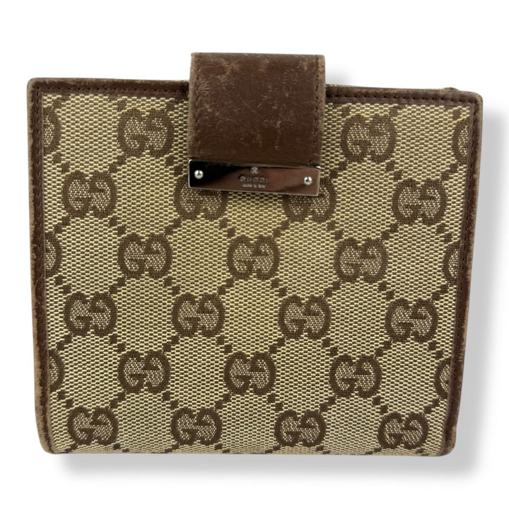 Gucci Beige/Brown GG Monogram Compact Clip Wallet - Lux Central