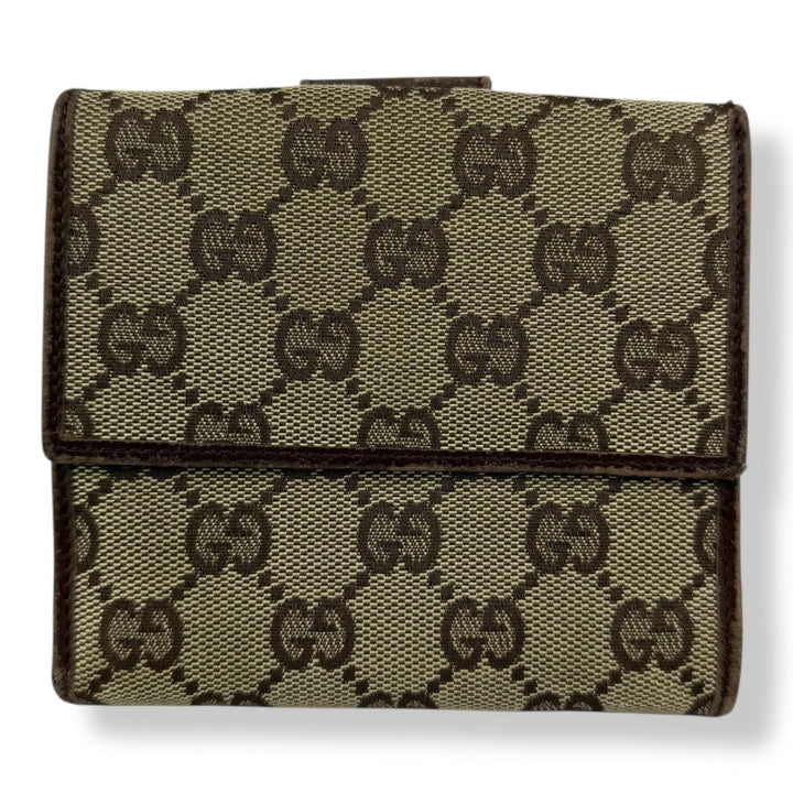 Gucci Beige/Brown GG Monogram Compact Clip Wallet - Lux Central