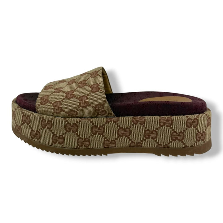 Gucci Beige/Burgundy GG Platform Sandals UK 4 / EU 37 - Lux Central