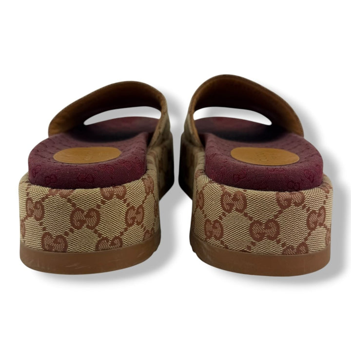Gucci Beige/Burgundy GG Platform Sandals UK 4 / EU 37 - Lux Central