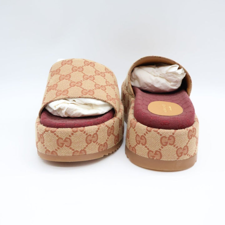 Gucci Beige/Burgundy GG Platform Sandals UK 5.5 / EU 38.5 - Lux Central