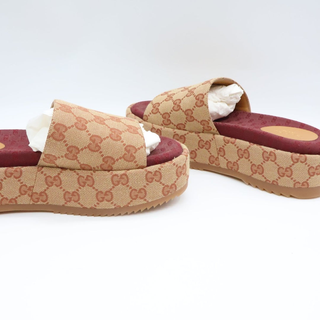 Gucci Beige/Burgundy GG Platform Sandals UK 5.5 / EU 38.5 - Lux Central