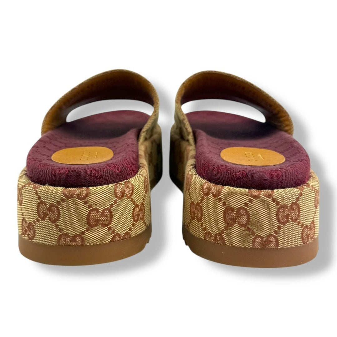 Gucci Beige/Burgundy GG Platform Sandals UK 6.5 / EU 39.5 - Lux Central