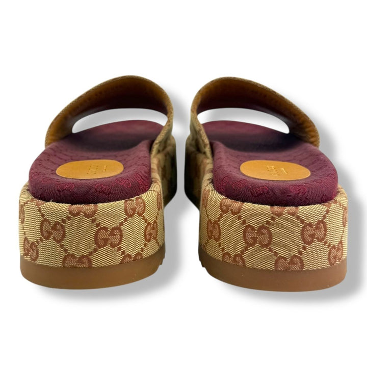 Gucci Beige/Burgundy GG Platform Sandals UK 6.5 / EU 39.5 - Lux Central