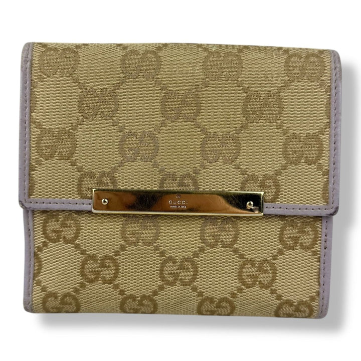 Gucci Beige/Lilac GG Monogram Compact Clip Wallet - Lux Central