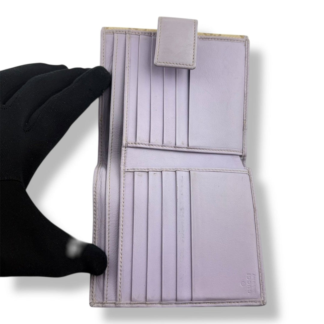 Gucci Beige/Lilac GG Monogram Compact Clip Wallet - Lux Central