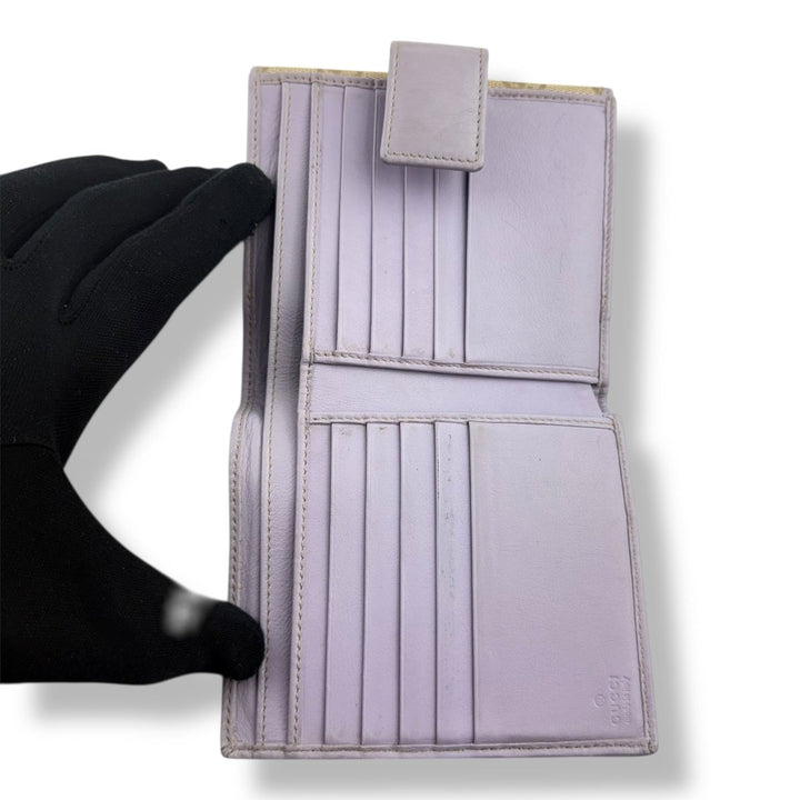 Gucci Beige/Lilac GG Monogram Compact Clip Wallet - Lux Central