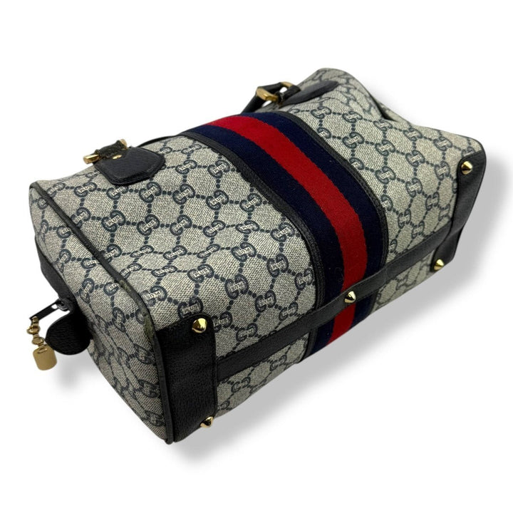 Gucci Beige/Navy GG Plus Monogram Boston Canvas Bag - Lux Central