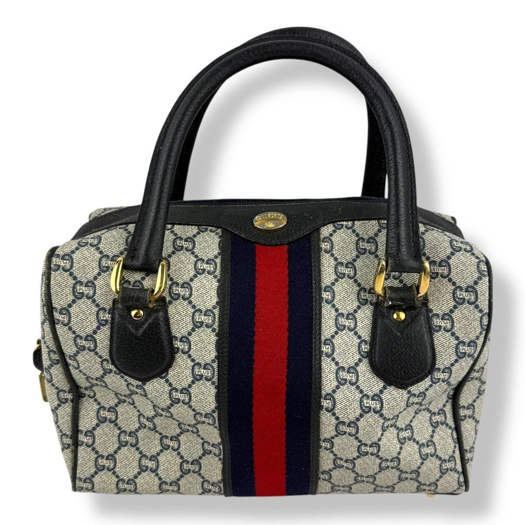 Gucci Beige/Navy GG Plus Monogram Boston Canvas Bag - Lux Central