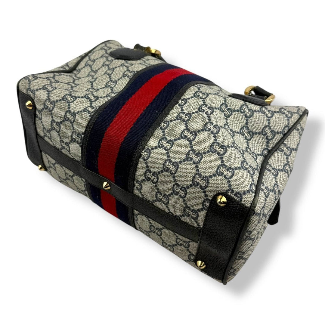 Gucci Beige/Navy GG Plus Monogram Boston Canvas Bag - Lux Central