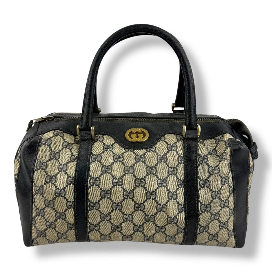 Gucci Beige/Navy Vintage GG Monogram Boston Canvas Bag - Lux Central