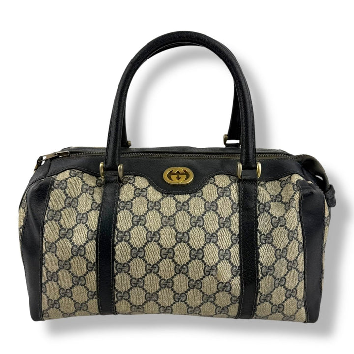 Gucci Beige/Navy Vintage GG Monogram Boston Canvas Bag - Lux Central