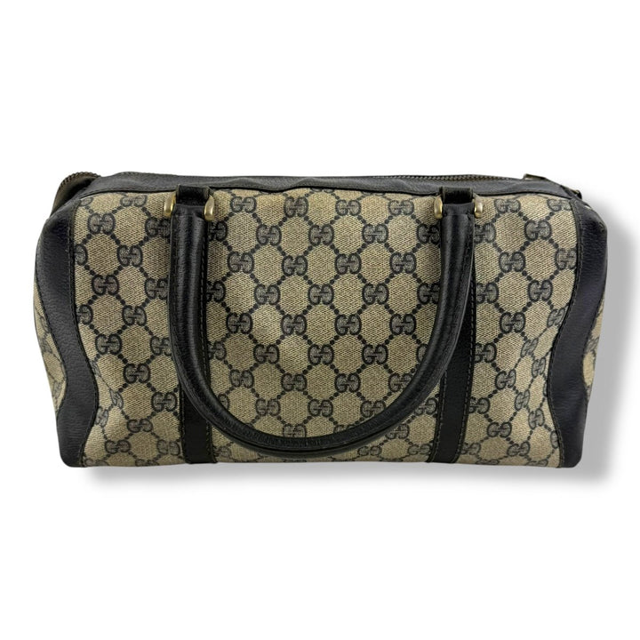 Gucci Beige/Navy Vintage GG Monogram Boston Canvas Bag - Lux Central