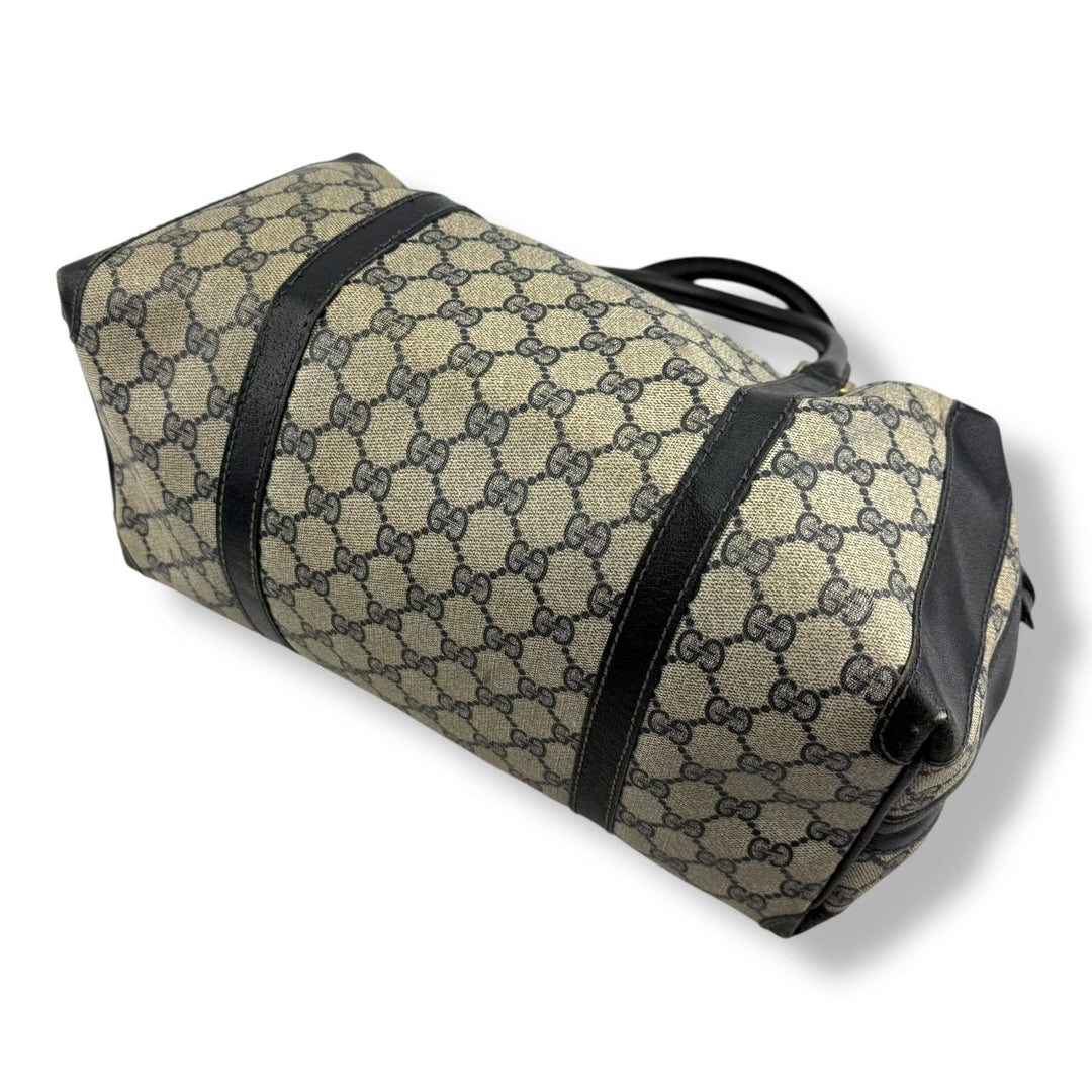Gucci Beige/Navy Vintage GG Monogram Boston Canvas Bag - Lux Central