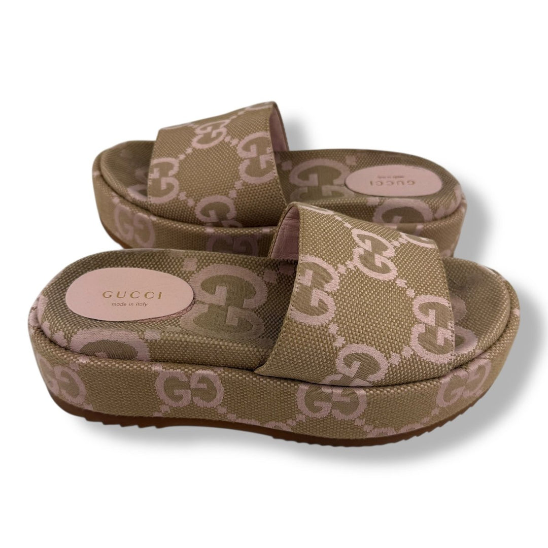 Gucci Beige/Pink GG Platform Sandals UK 4.5 / EU 37.5 - Lux Central