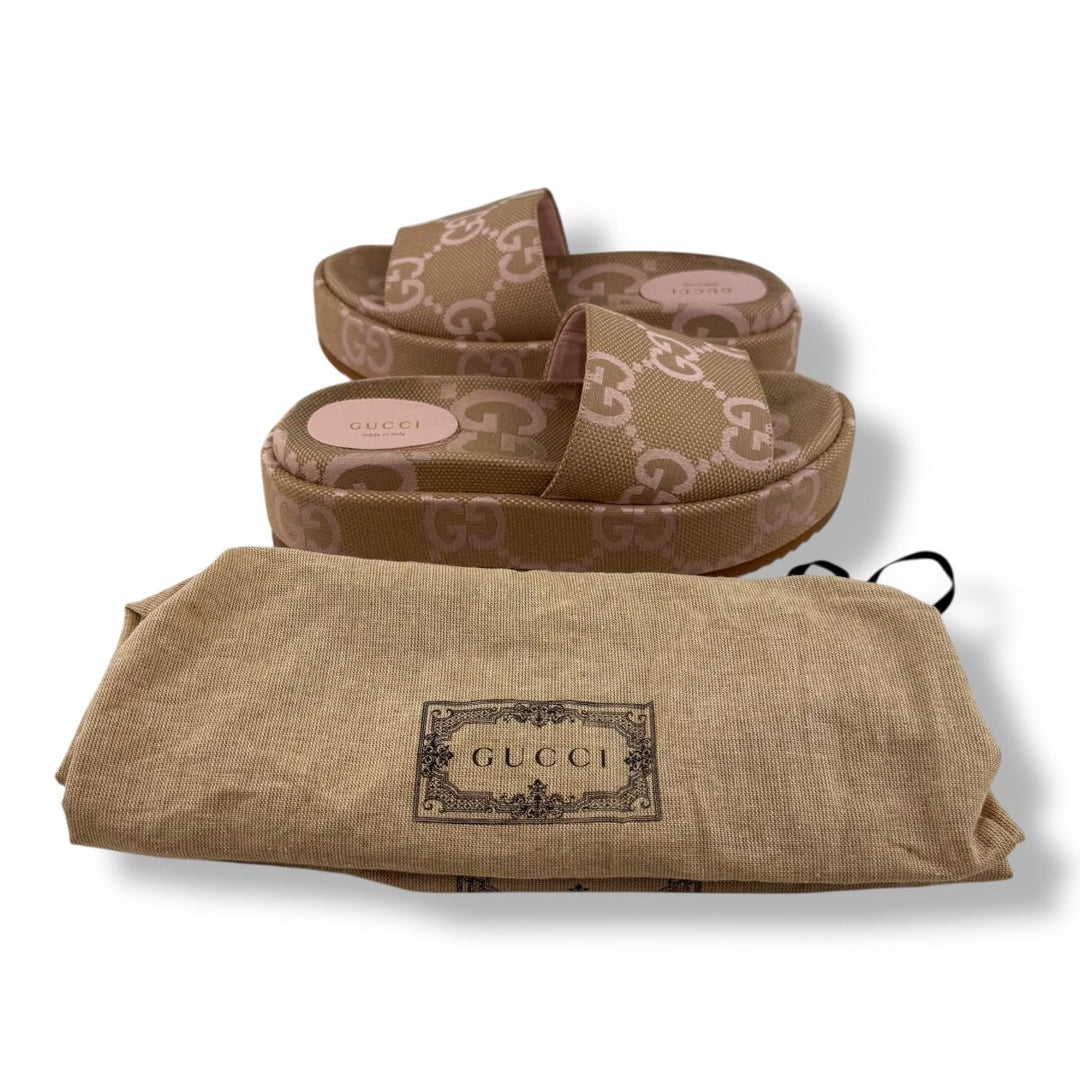 Gucci Beige/Pink GG Platform Sandals UK 4.5 / EU 37.5 - Lux Central