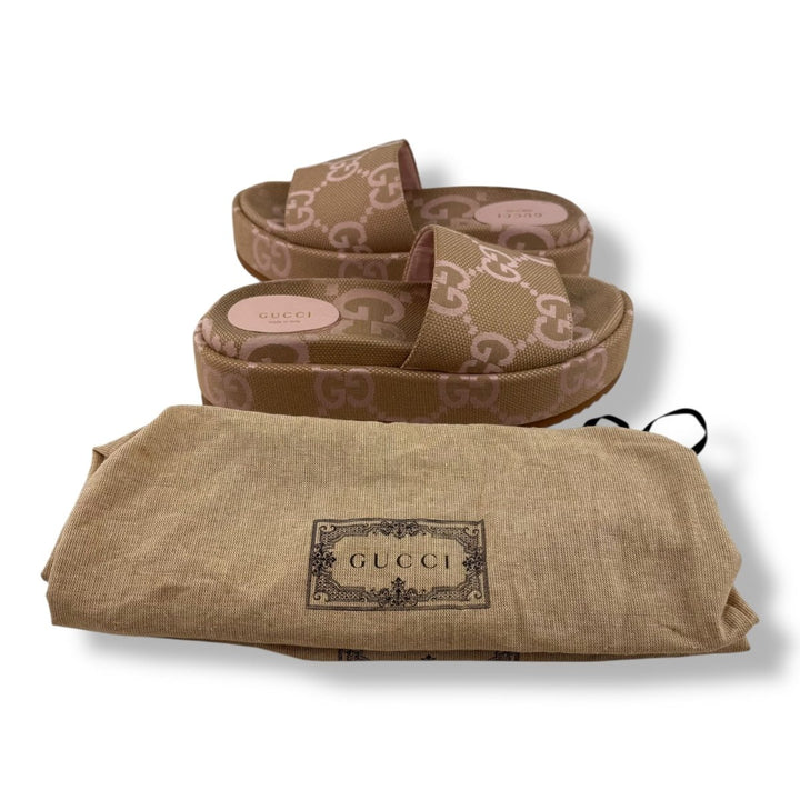Gucci Beige/Pink GG Platform Sandals UK 4.5 / EU 37.5 - Lux Central