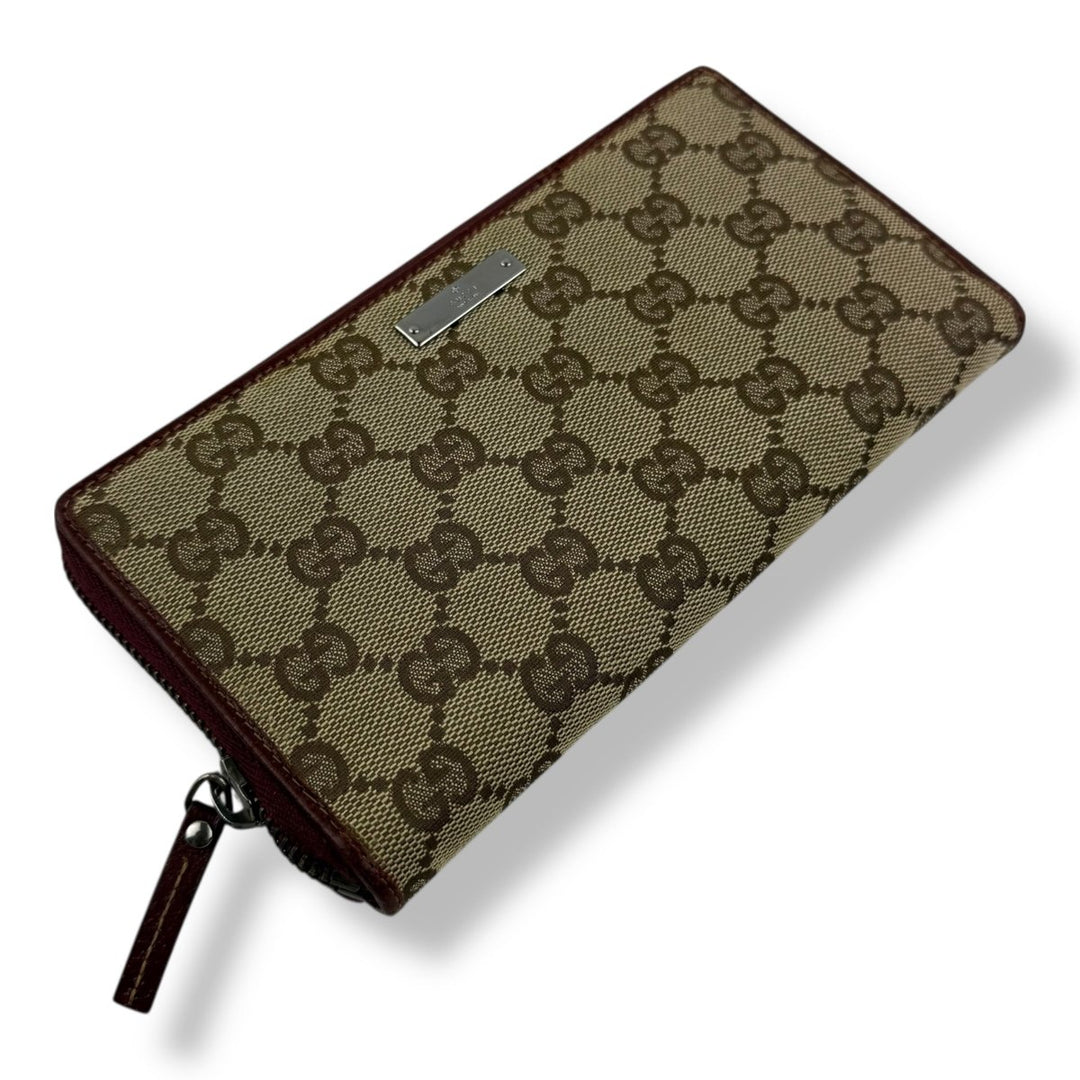 Gucci Beige/Red Canvas Zip Around Wallet - Lux Central