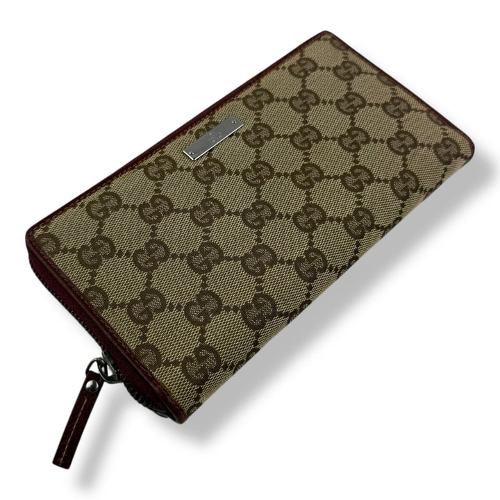 Gucci Beige/Red Canvas Zip Around Wallet - Lux Central