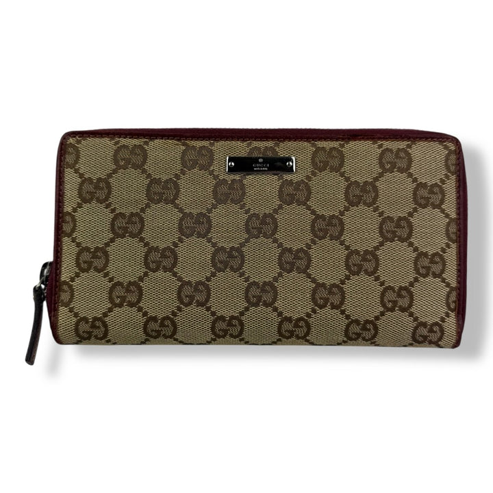 Gucci Beige/Red Canvas Zip Around Wallet - Lux Central
