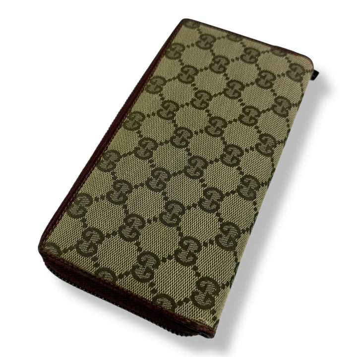 Gucci Beige/Red Canvas Zip Around Wallet - Lux Central