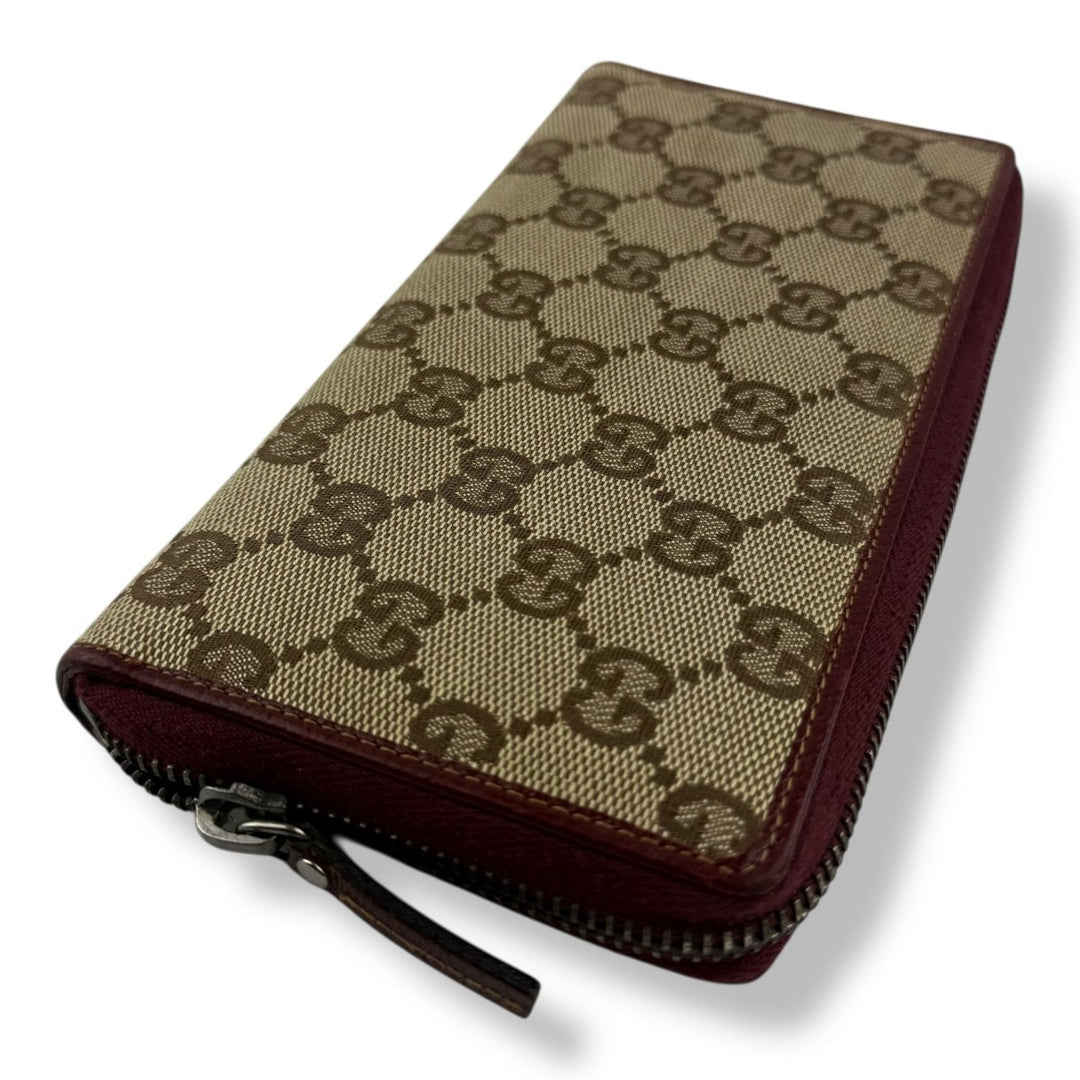 Gucci Beige/Red Canvas Zip Around Wallet - Lux Central