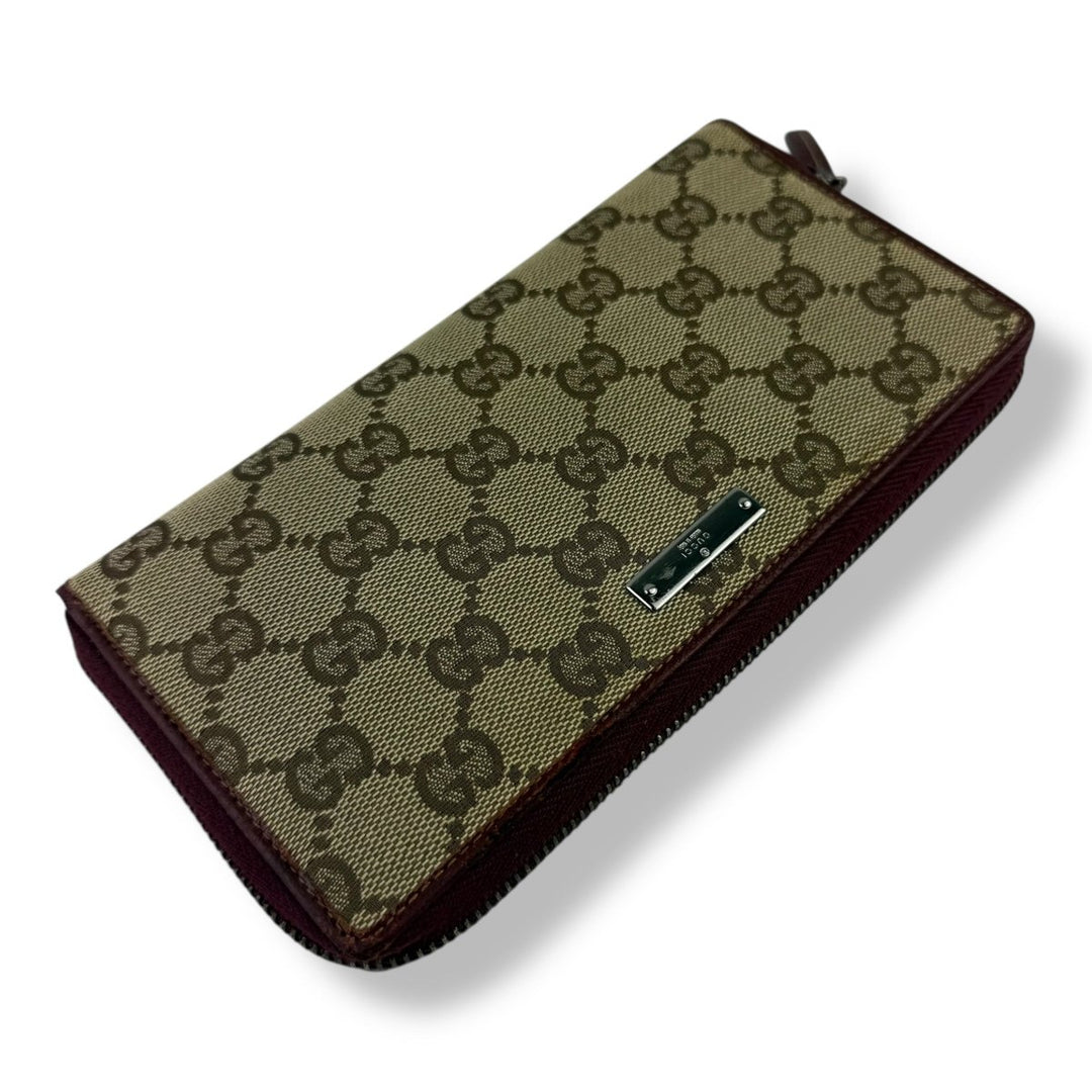 Gucci Beige/Red Canvas Zip Around Wallet - Lux Central